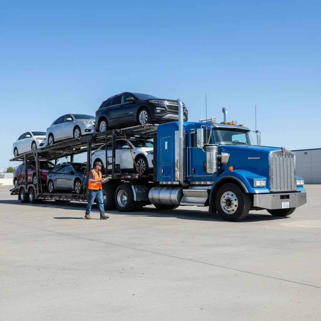 Car transport truck hauling vehicles