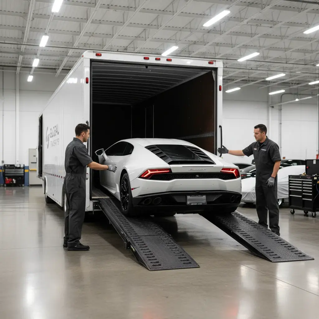 Exotic sports car ready for enclosed auto transport — luxury vehicle shipping by American Auto Shipping