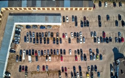 aerial view of car auction lot